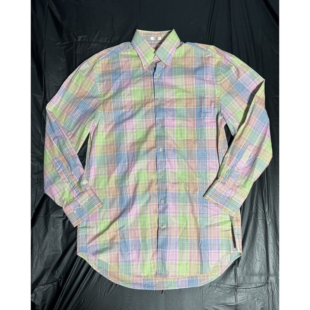 Peter Millar Button-Up Long-Sleeve Mens Shirt Pink Multi-Color Plaid Size Medium